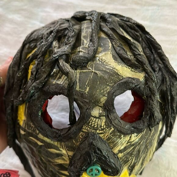 Mask Hand Crafted Day of the Dead Festival Decor Paper Mache Fabric Textiles - Picture 3 of 8